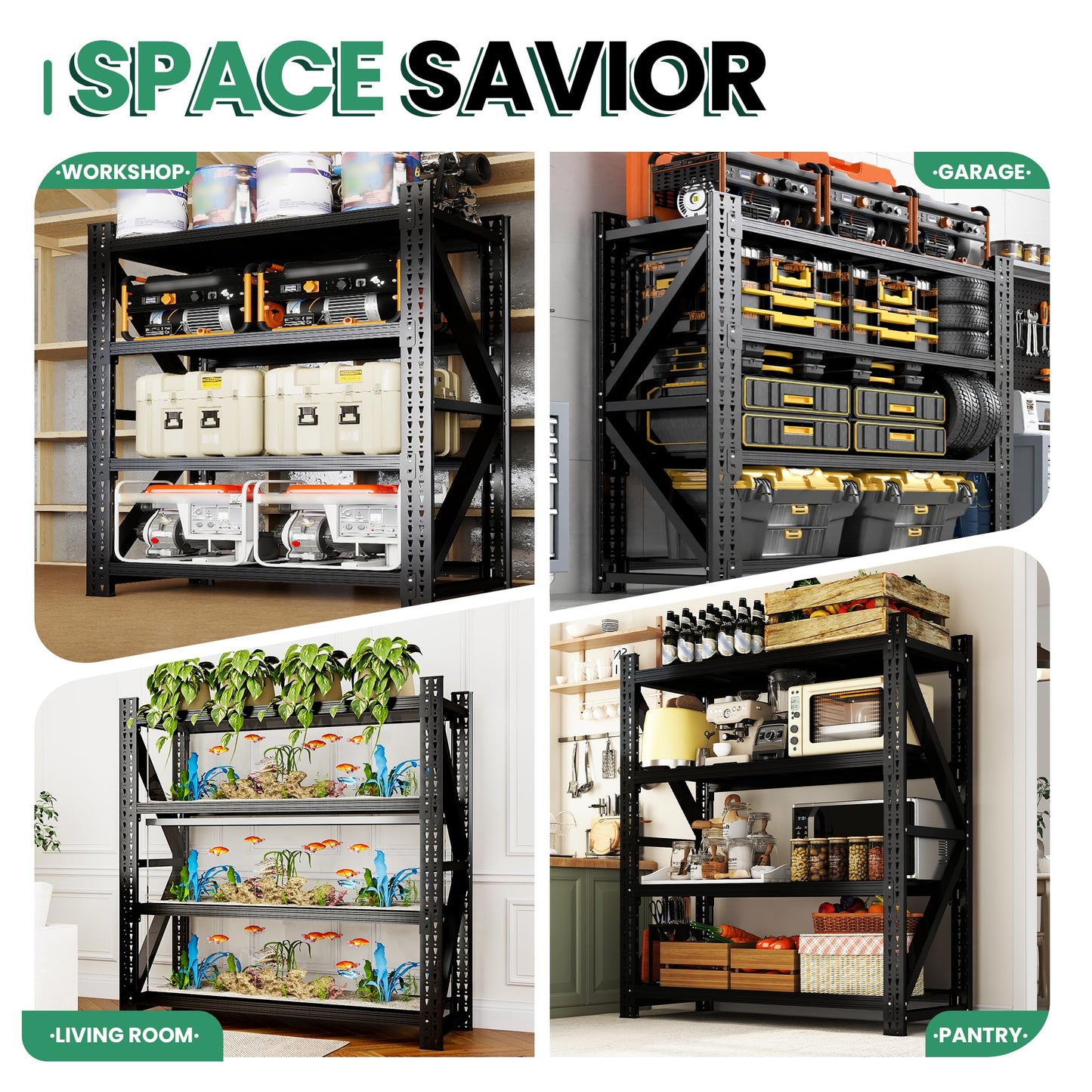 VIYET 4-Tier Heavy Duty Garage Shelving，Industrial Shelving for Home & Shop,Garage Storage Racks Heavy Duty Steel Shelves,Large Capacity Metal Rack for Garage,Basement,Pantry,Workshop