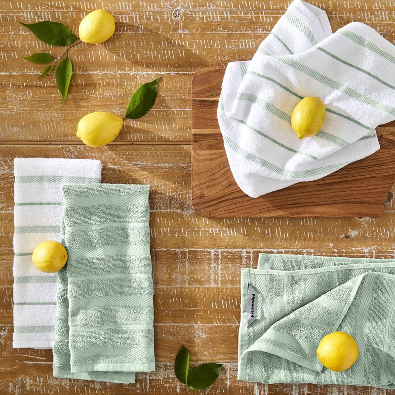 KitchenAid Albany Kitchen Towel 4-Pack Set, Pistachio/White, 16"x26"