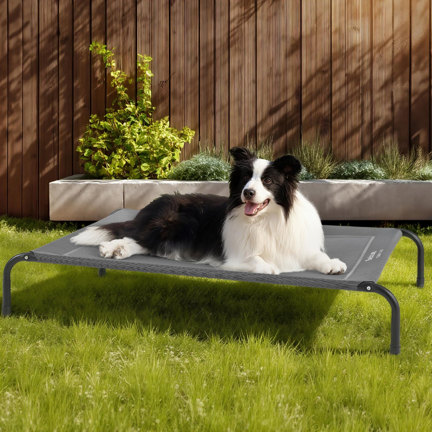 Bedsure Outdoor Elevated Dog Bed Large Sized Dog, Portable Indoor & Outdoor Cooling Raised Cot Pet Hammock Bed with Skid-Resistant Feet, Frame with Breathable Mesh, Grey, 49 inches