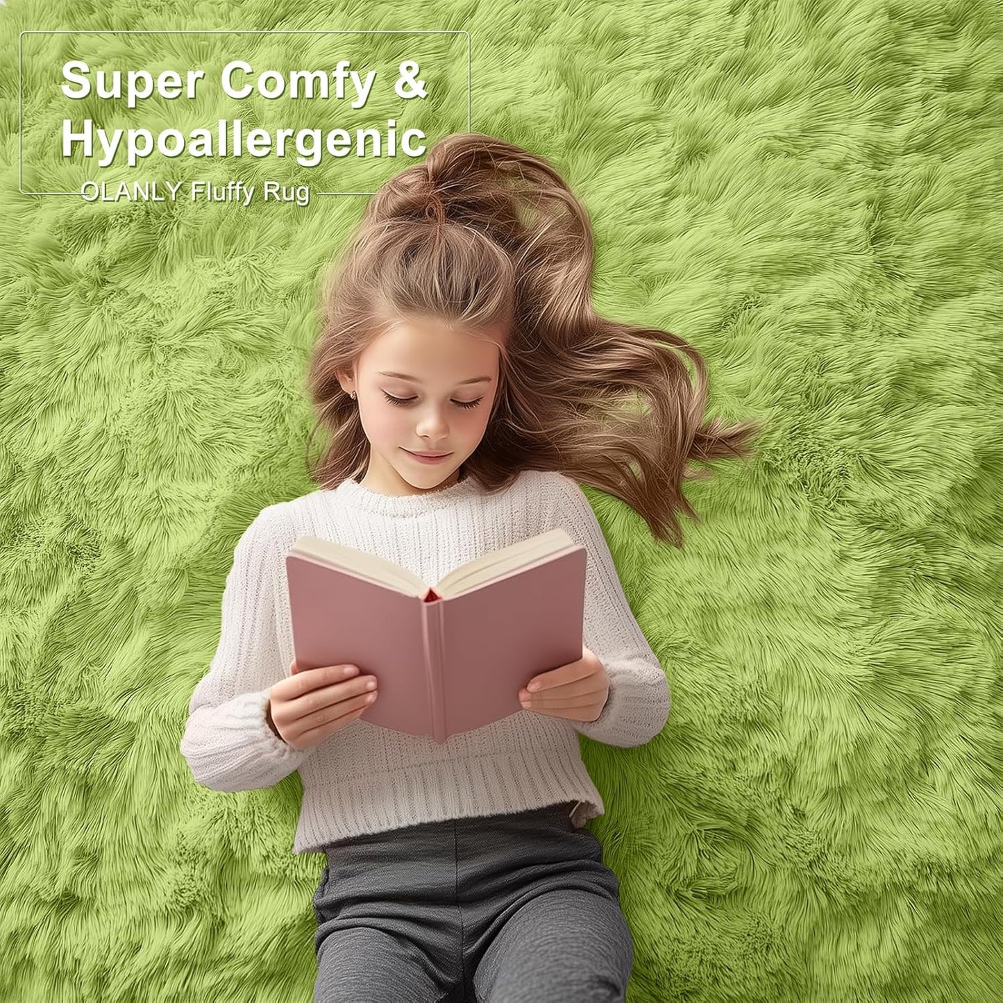 OLANLY Machine Washable 2x4 Runner Rugs - Soft Fluffy Shaggy Indoor Carpet for Bedroom & Hallway | Grass Green