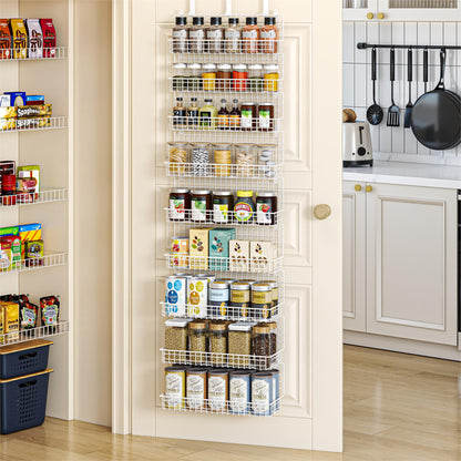 JKsmart 6-Tier Spice Rack Organizer with Door Hook, Wall Mounted & Over the Door Spice Racks for Kitchen Pantry Door Cabinet, Two Size, Large Capacity, Black