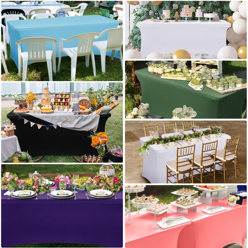 Obstal 4Ft Stretch Spandex Table Cover for Standard Folding Tables - 2 Pack Universal Rectangular Fitted Tablecloth for Party, Banquet, Events, Trade Show (Orange, 48L x 24W x 30H Inches)