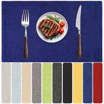 Blue Forest Placemats Set of 4, Dual-Layered Thickened Faux Linen Table Mats Heat Resistant Machine Washable Wrinkle Free Place Mats for Kitchen Dining Outdoor/Indoor (NavyBlue)