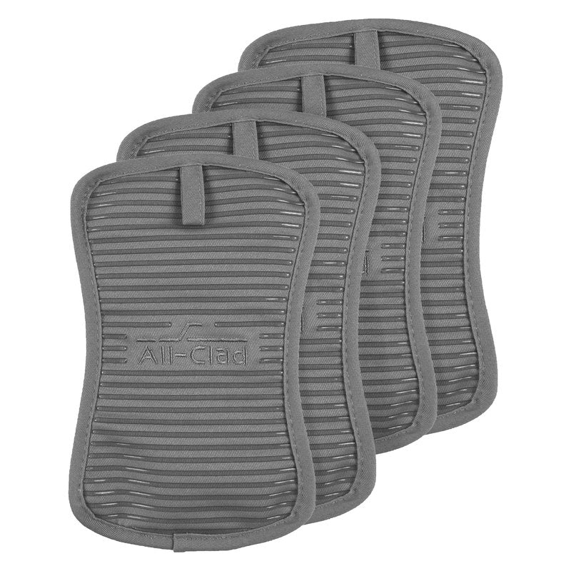 All-Clad Premium Pot Holder & Hot Pad: Heat Resistant to 500 Degrees - 100% Cotton, 10"x6.25" Hot Pad for Kitchen and Barbeque, 4-Pack, Pewter
