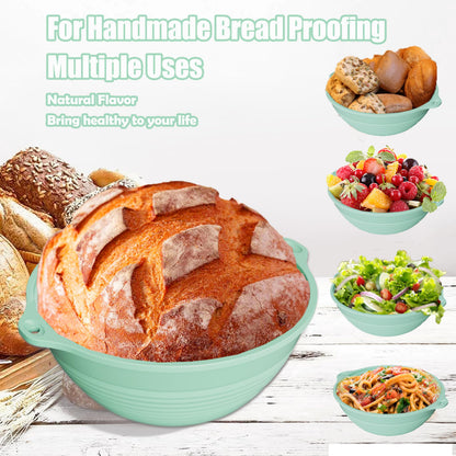 Silicone Bread Proofing Basket, 9 inches Sourdough Baking Bowl with liner Thick Foldable Reusable Handmade Bread Making Supplies for Bakers