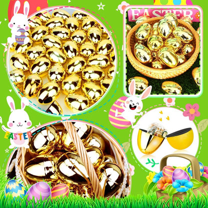 OCTERIC 18Pcs Easter Eggs Bulk, 2.3" Fillable Shiny Golden Metallic Plastic Easter Eggs Empty for Easter Hunt, Easter Basket Stuffers, Party Favor, Classroom Prize Supplies