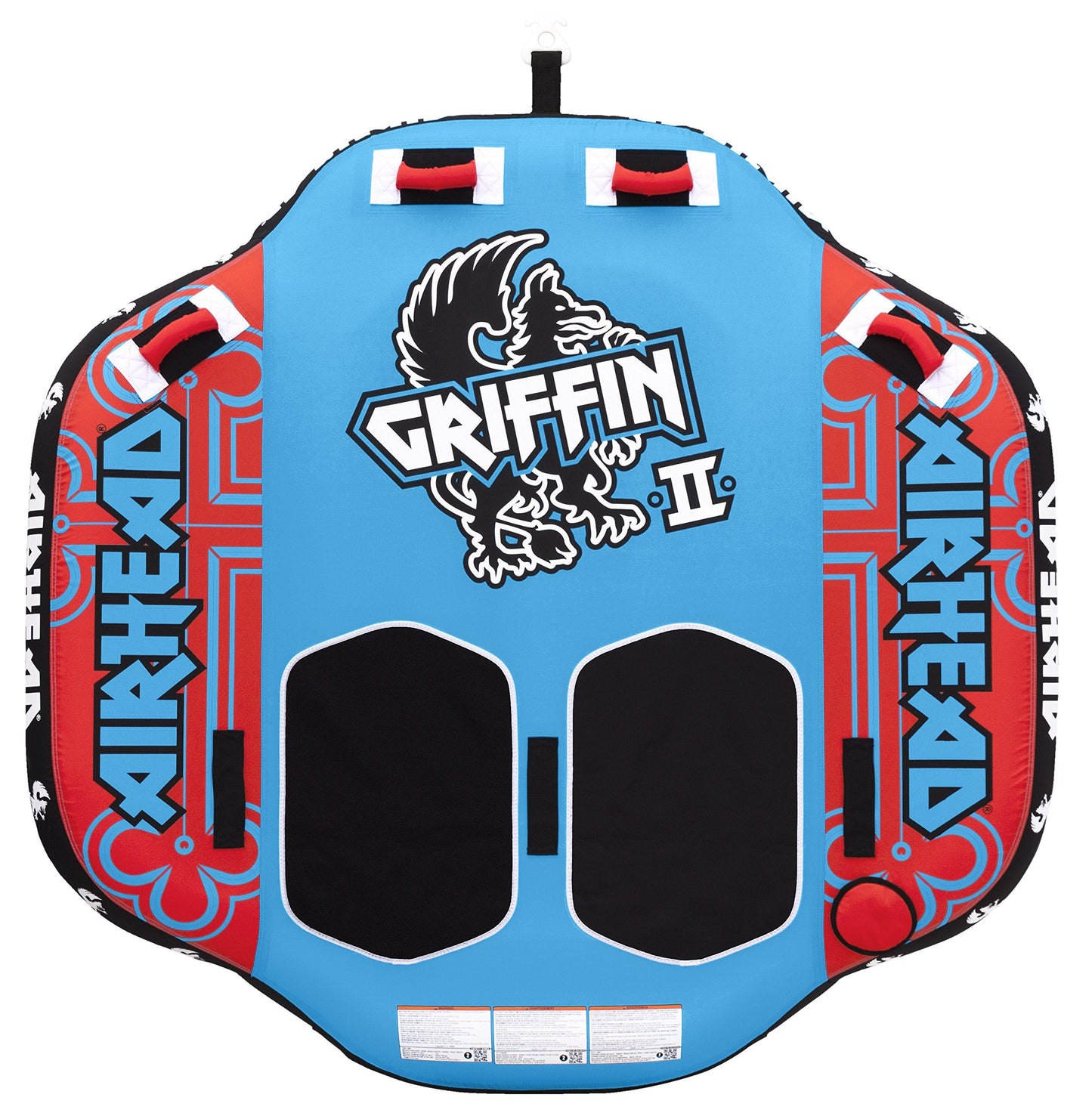 Airhead Griffin 2 Towable 1-2 Rider Tube for Boating and Water Sports, Kwik-Connect Tow, Padded Handles and Patented Speed Safety Valve for Easy Inflating and Deflating
