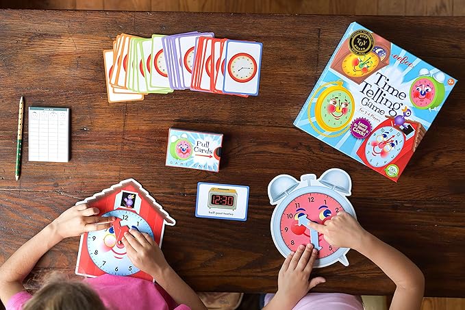 eeBoo Time Telling Game Develops Time Telling Skills Learn to Read a Clock Includes a Score Pad 4 Clocks and 50 Game Cards for 2 to 4 Players Perfect for Ages 5 and up