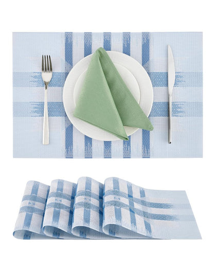 Leetaltree Geometric Print Blue Placemats Set of 4 - Heat Resistant Non-Slip Place mats for Dining Table, Washable Durable PVC Vinyl Woven Table Mats (Geometric Blue, 4)