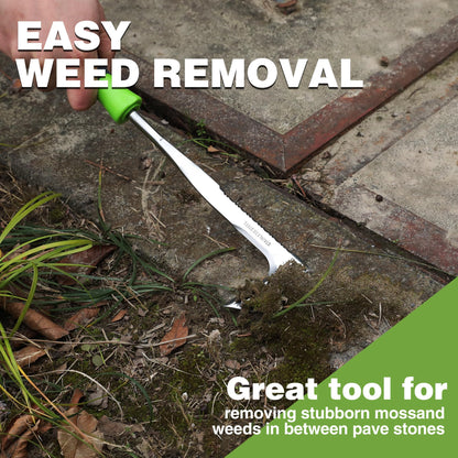 WORKPRO Crack Weeder, 12" Stainless Steel Crevice Weeding Tool with Soft Handle, L-Shaped Side-Walk Weed Puller Spatula, for Garden Lawn Yard Patio Terrace Paving Moss Garden Tool