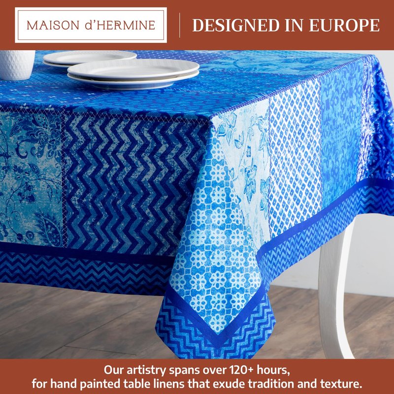 Maison d' Hermine Table Cloth Rectangle Table 100% Cotton 70 x 90 Inches Tablecloth Reusable Decorative for Dining Kitchen Room Farmhouse Home Gifts for Mothers Day Spring Summer - Indigo Love