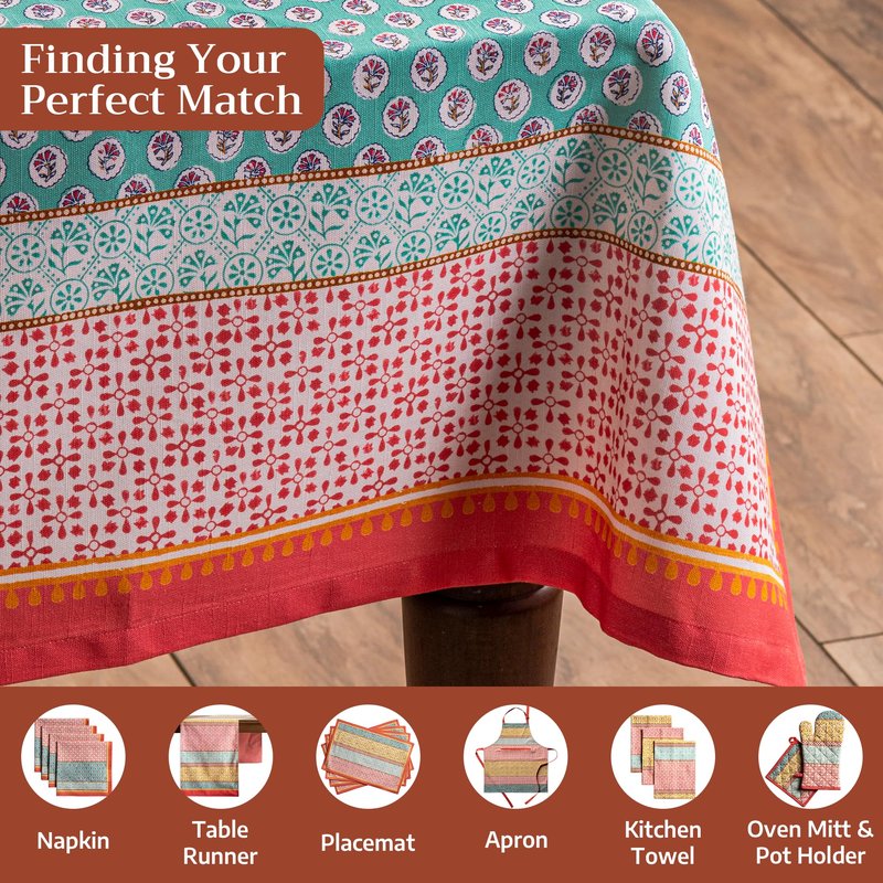 Maison d' Hermine Table Cloth Rectangle Table 100% Cotton 70 x 140 Inches Tablecloth Reusable Decorative for Dining Kitchen Room Farmhouse Home Gifts for Mothers Day Spring Summer - Provence