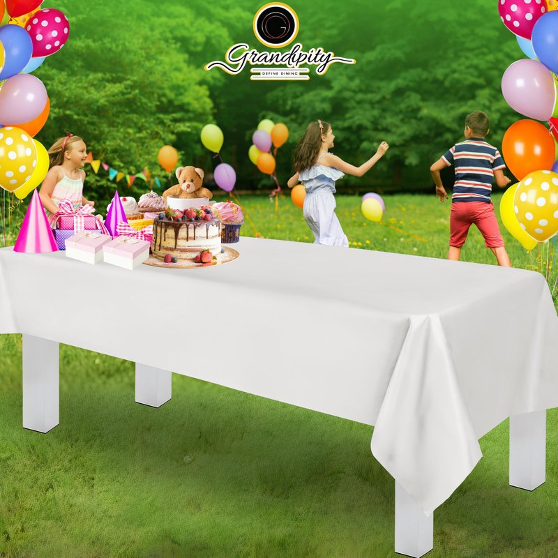 Grandipity 12 Pack Premium Disposable Plastic Tablecloth 54 Inch. x 108 Inch. with 0.3mm Thickness Table Cover - White