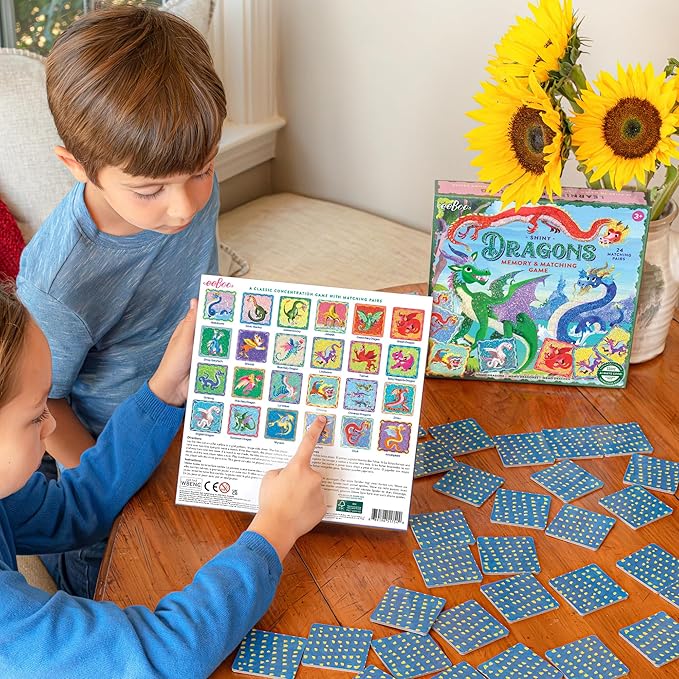 eeBoo: Memory and Matching Game - Shiny Dragons - 24 Pairs Develops Recognition Concentration Memory &amp Vocabulary Skills Age 3+