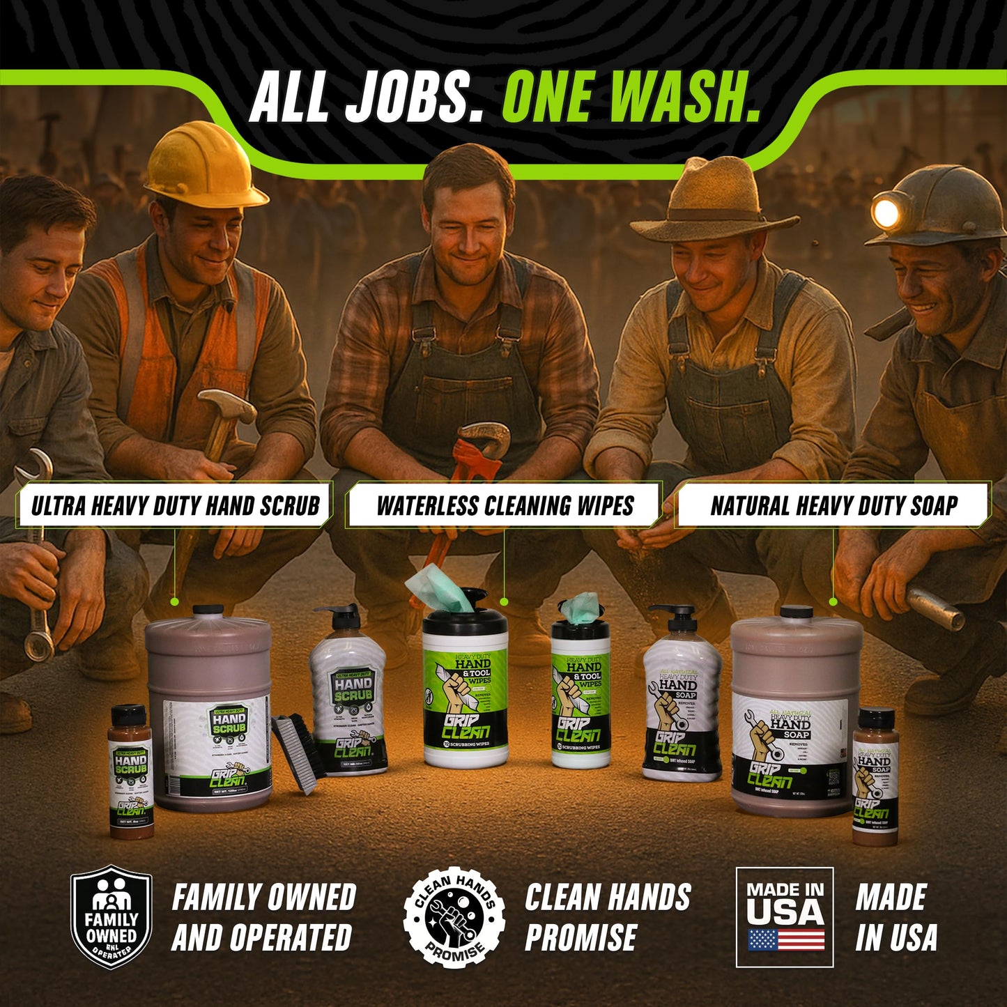 Grip Clean Squeeze Bottle & Brush Combo - Heavy-Duty Degreaser Hand Cleaner & Nail Brush Set - Tackle Grease, Oil, & Grime with Natural Pumice Soap & Nail Cleaning Scrub for Clean Hands & Nails