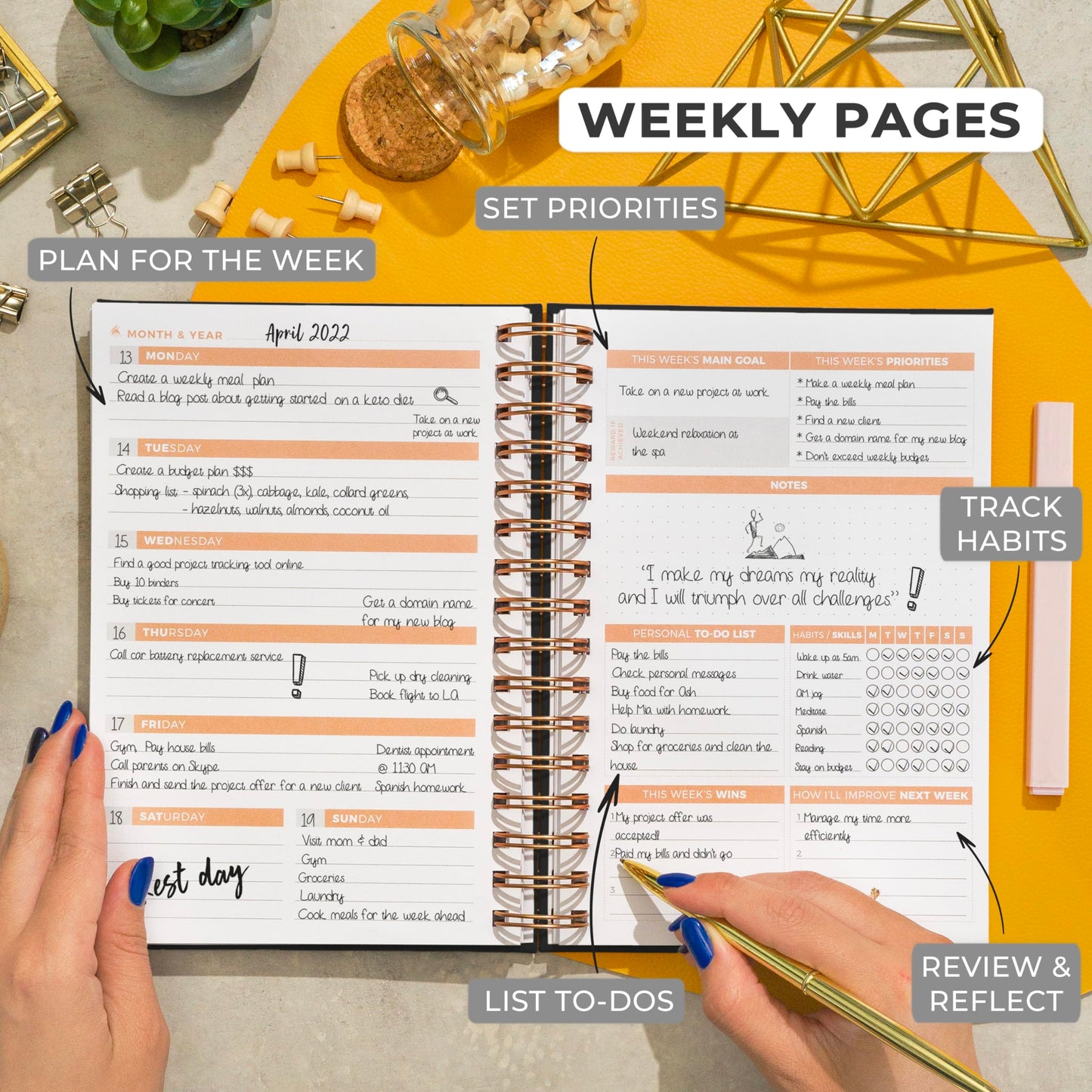 Clever Fox Planner 2nd Edition Spiral – Colorful Weekly & Monthly Goal Planner, Time Management & Productivity Organizer, Undated (Black)