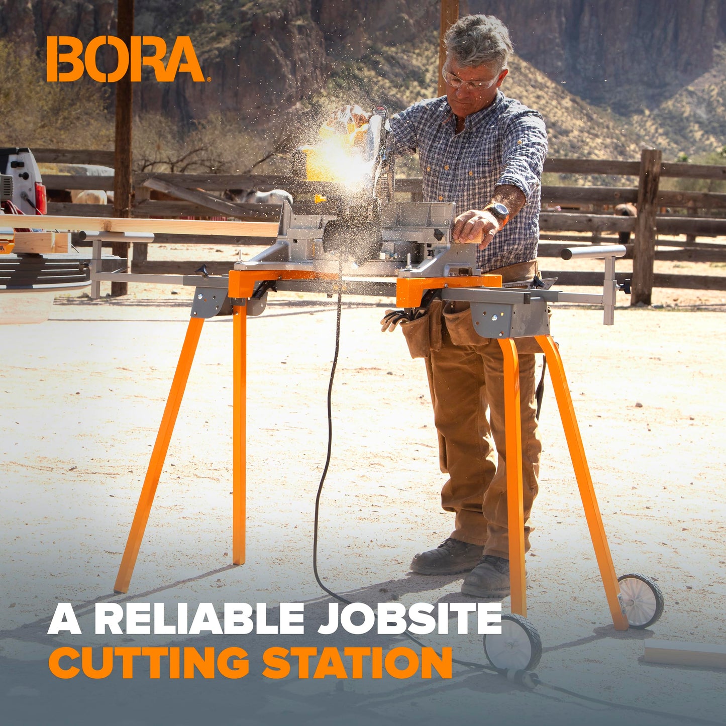 BORA Universal Miter Saw Stand with Quick Release Tool Mounting System- Portable Miter Saw Stand 500 Lbs Max Weight Load - 34-inch Height with Outrigger Arms Up to 114 Inches - PM-4000, Orange