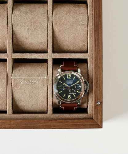 TAWBURY Wooden Watch Case - 12 Slot Wood Watch Box for Men & Women with Protective Fully Lined Interior and 2-inch Wide Pillows for Small & Large Watches (Classic Walnut)