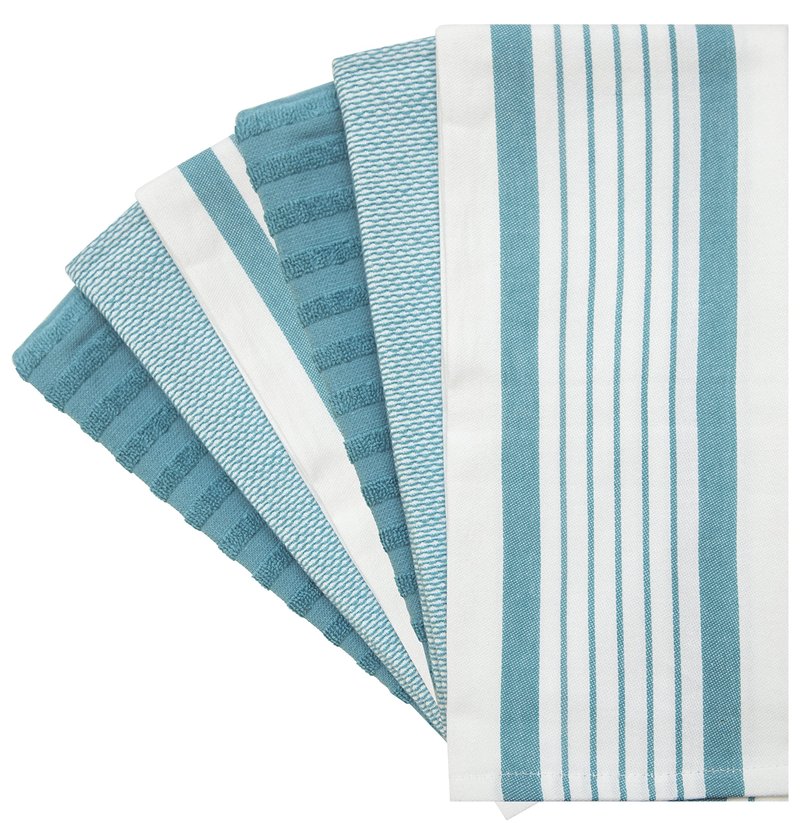 Premium Kitchen Towels (20”x 28”, 6 Pack) | Large Cotton Dish Towels | Flat & Terry Highly Absorbent Kitchen Linen Set with Hanging Loop | Aqua