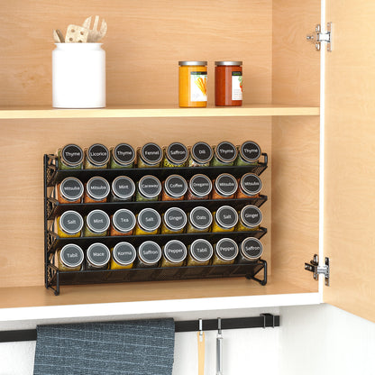 SpaceAid Spice Rack Organizer with 28 Spice Jars, 386 Spice Labels, Chalk Marker and Funnel Set for Cabinet, Countertop, Pantry, Cupboard or Door & Wall Mount - 28 Jars, 13.4" W × 10.8" H, Black