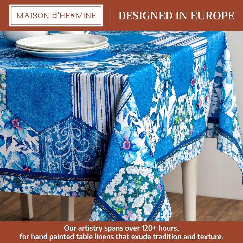 Maison d' Hermine Table Cloth Rectangle Table 100% Cotton 60 x 90 Inches Tablecloth Reusable Decorative for Dining Kitchen Room Farmhouse Home Gifts for Mothers Day Spring Summer - Summer Blues