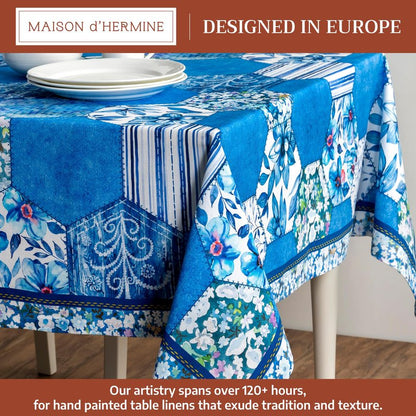 Maison d' Hermine Table Cloth Rectangle Table 100% Cotton 60 x 90 Inches Tablecloth Reusable Decorative for Dining Kitchen Room Farmhouse Home Gifts for Mothers Day Spring Summer - Summer Blues