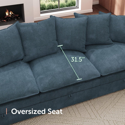 HONBAY Modular Sectional Sleeper Sofa, Corduroy 6 Seater Couch with Storage, Sectional Sleeper Couches for Living Room, Blue