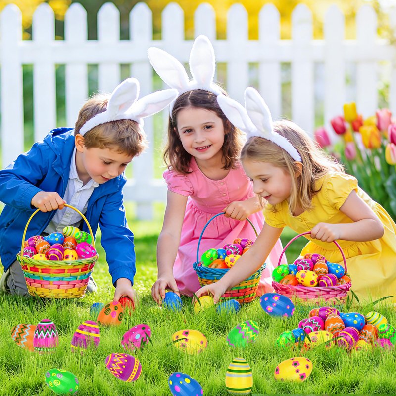 NAWITDA 60 Pack 2.4 Inch Plastic Printed Easter Eggs, Empty Fillable Eggs Bulk for Easter Egg Hunt, Easter Basket Stuffers Fillers, Classroom Prize Supplies, Filling Treats and Party Favors