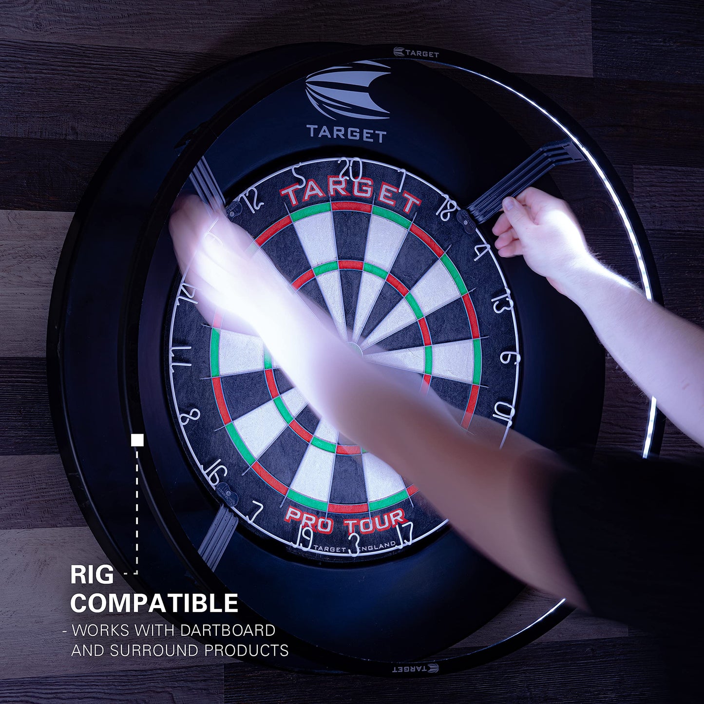 Target Darts Corona Vision Dartboard Lighting System, Black Frame | White LED Dart Board Surround Ring Light with Magnetic Feet | Shadow Eliminating Dartboard Light | Professional Darts Accessories