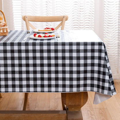 Heavy Duty Vinyl Tablecloth with Flannel Backing Waterproof Oil-Proof Plastic Table Cloth Stain-Resistant Wipeable Rectangle or Square Table Cover for Indoor and Outdoor (Black Checkered, 60x102 Inch)