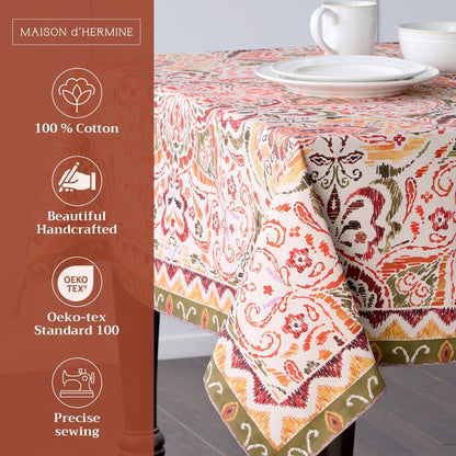 Maison d' Hermine Table Cloth Rectangle Table 100% Cotton 60 x 90 Inches Fall Tablecloth Reusable Everyday Use for Thanksgiving Christmas Decorations Dining Farmhouse Party (Damask)