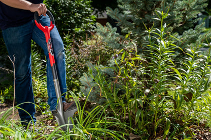 Root Slayer 22011 Garden Shovel with Serrated Blade for Digging and Root Cutting, Heavy Duty Steel Spade, Red