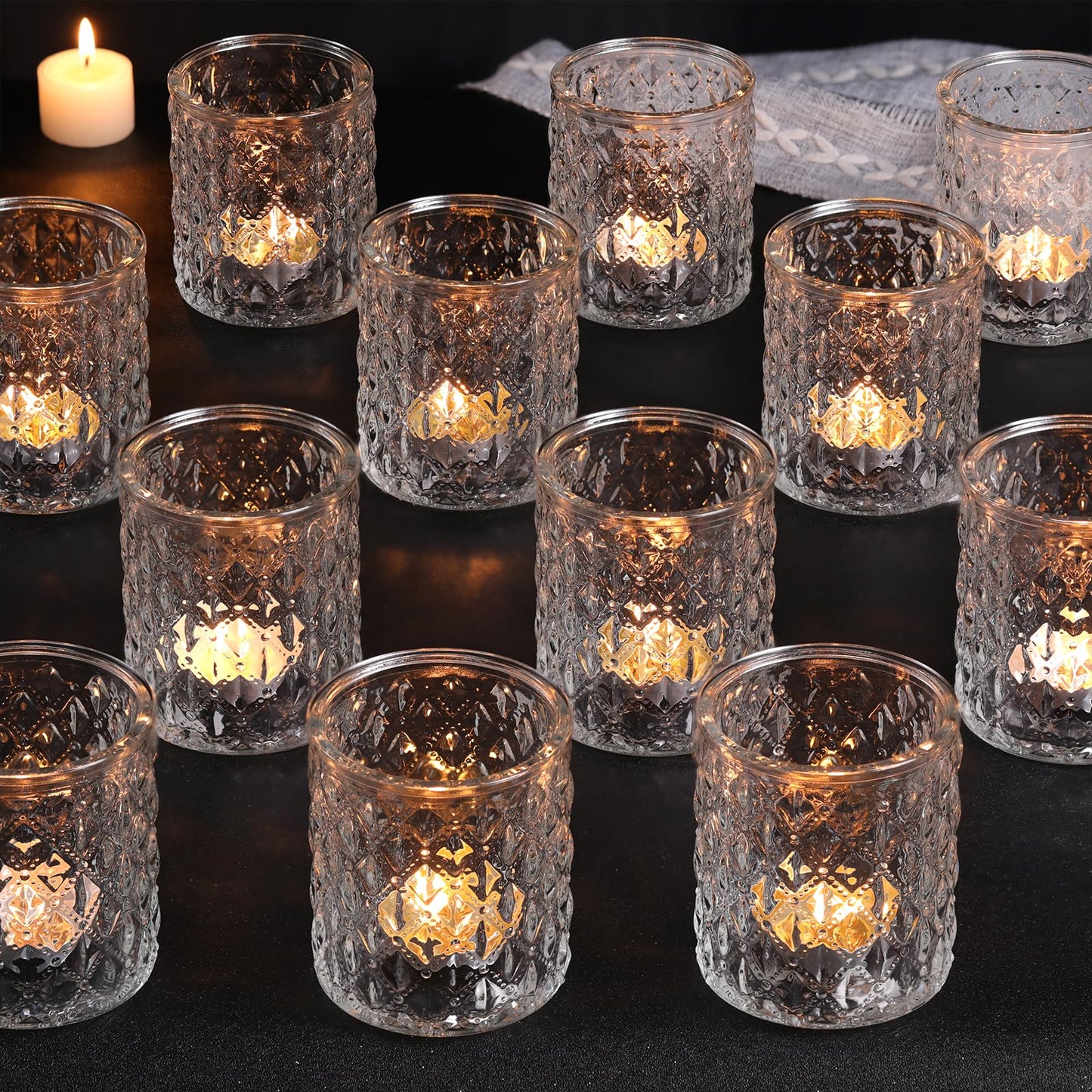 MATAHUM 12 Pcs Large Votive Candle Holders 2.8 * 3.2 inch Clear Tea Light Candle Holders Glass Candle Holder for Bridal Shower, Wedding, Table Centerpiece, Party, Home Decor