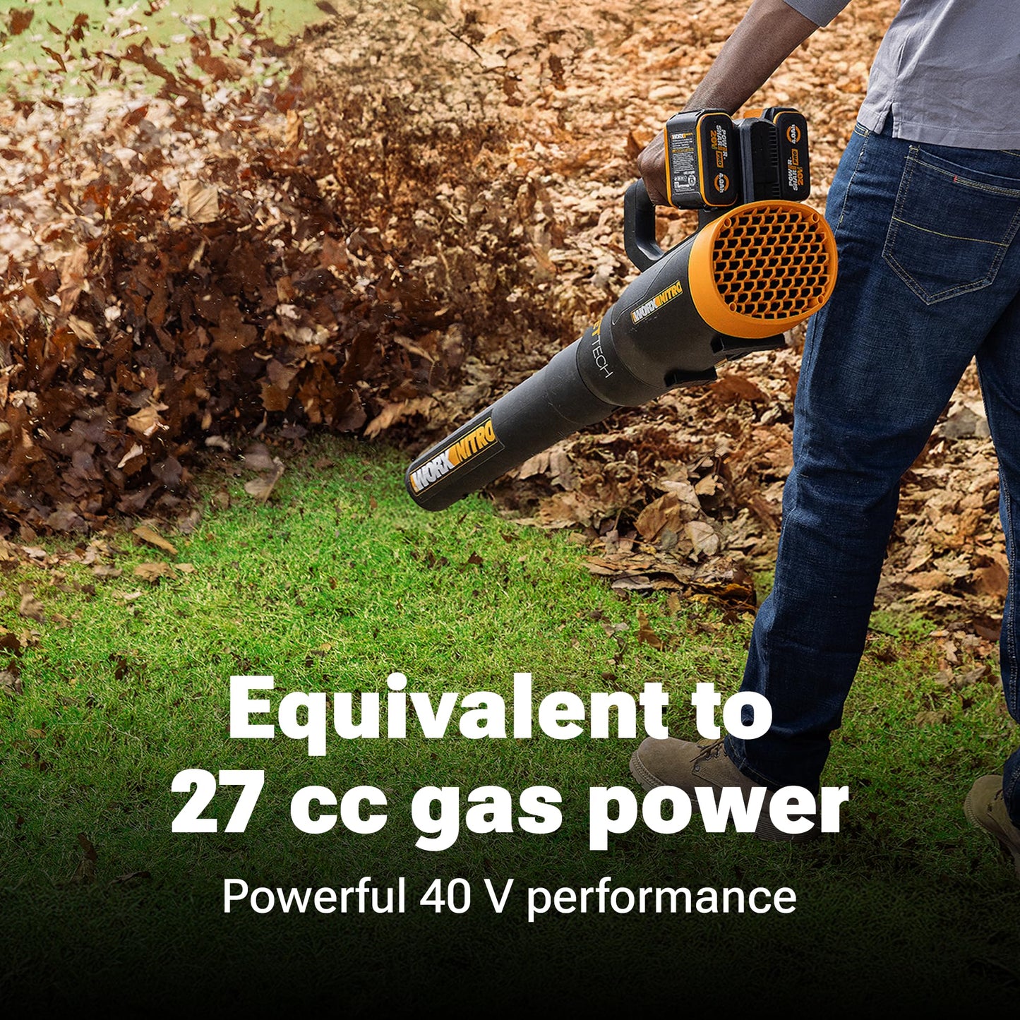 WORX Nitro Cordless Leaf Blower, Quiet Electric Blower for Lawn Care with 530 CFM & 180 MPH, 2 × 4.0 Ah Batteries & Charger Included, WG581.1