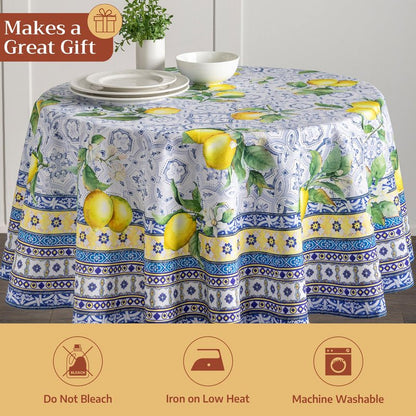 Maison d' Hermine Table Cloth Round Table 100% Cotton 69 Round Inches Tablecloth Reusable Decorative for Dining Kitchen Room Farmhouse Home Gifts for Mothers Day Spring Summer - Citrus