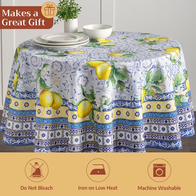 Maison d' Hermine Table Cloth Round Table 100% Cotton 63 Round Inches Tablecloth Reusable Decorative for Dining Kitchen Room Farmhouse Home Gifts for Mothers Day Spring Summer - Citrus