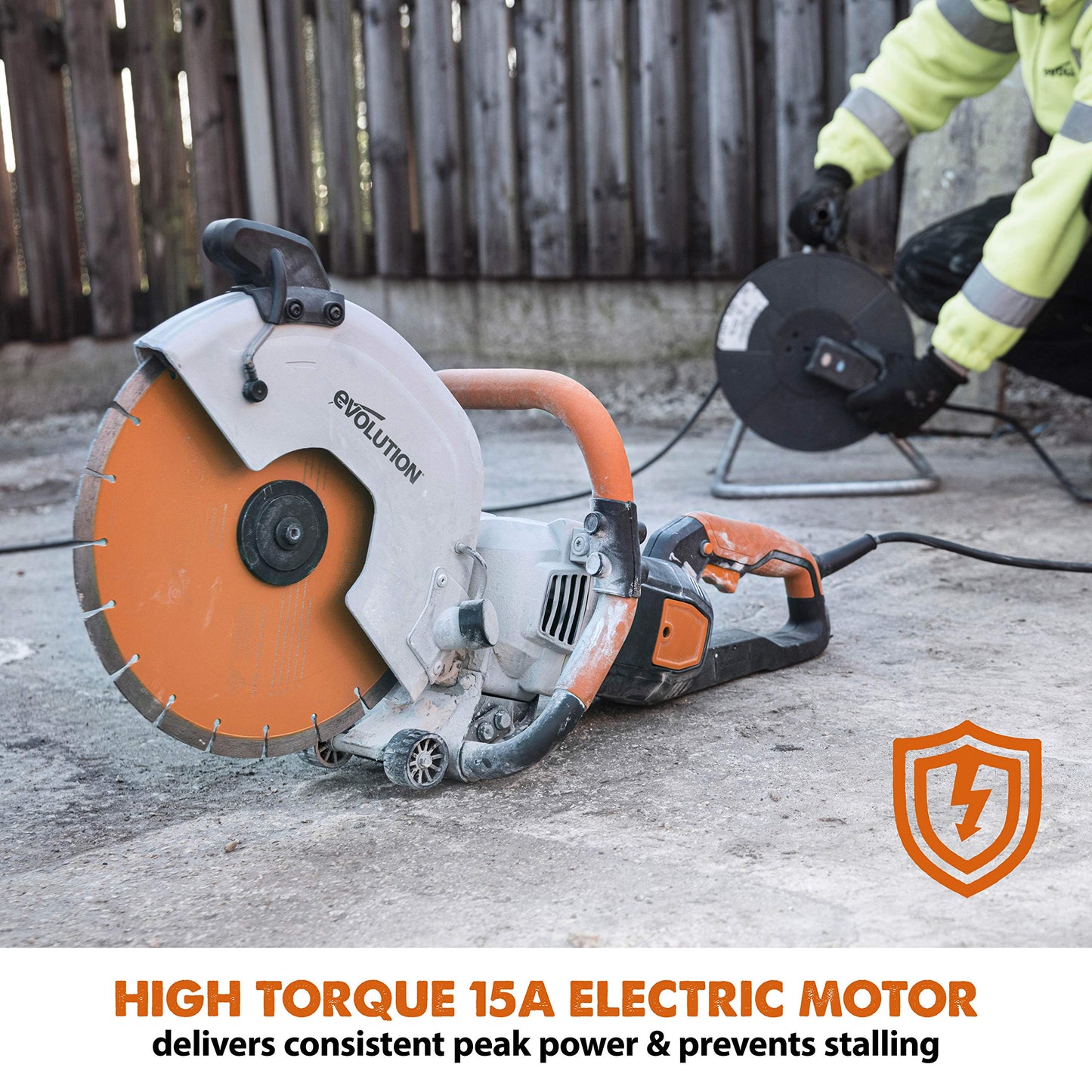 Evolution R12DCT 12 Inch Concrete Saw with Water Fed Dust Suppression (Aka Angle Grinder, Cut Off Saw, Masonry) Electric, No Gas, 4-1/2" Cut - Incl Premium Diamond Blade (Formerly R300DCT+)