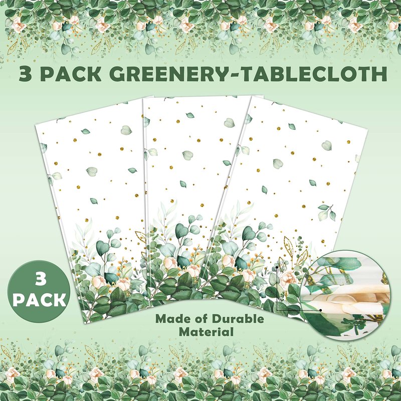 Sage Green Eucalyptus Leaf Tablecloth for Baby Shower Party Decoration Disposable Plastic Sage Greenery Tablecloth Table Cover Boho Woodland Neutral Baby Shower Wedding Party 54 x 108IN (3, Greenery)