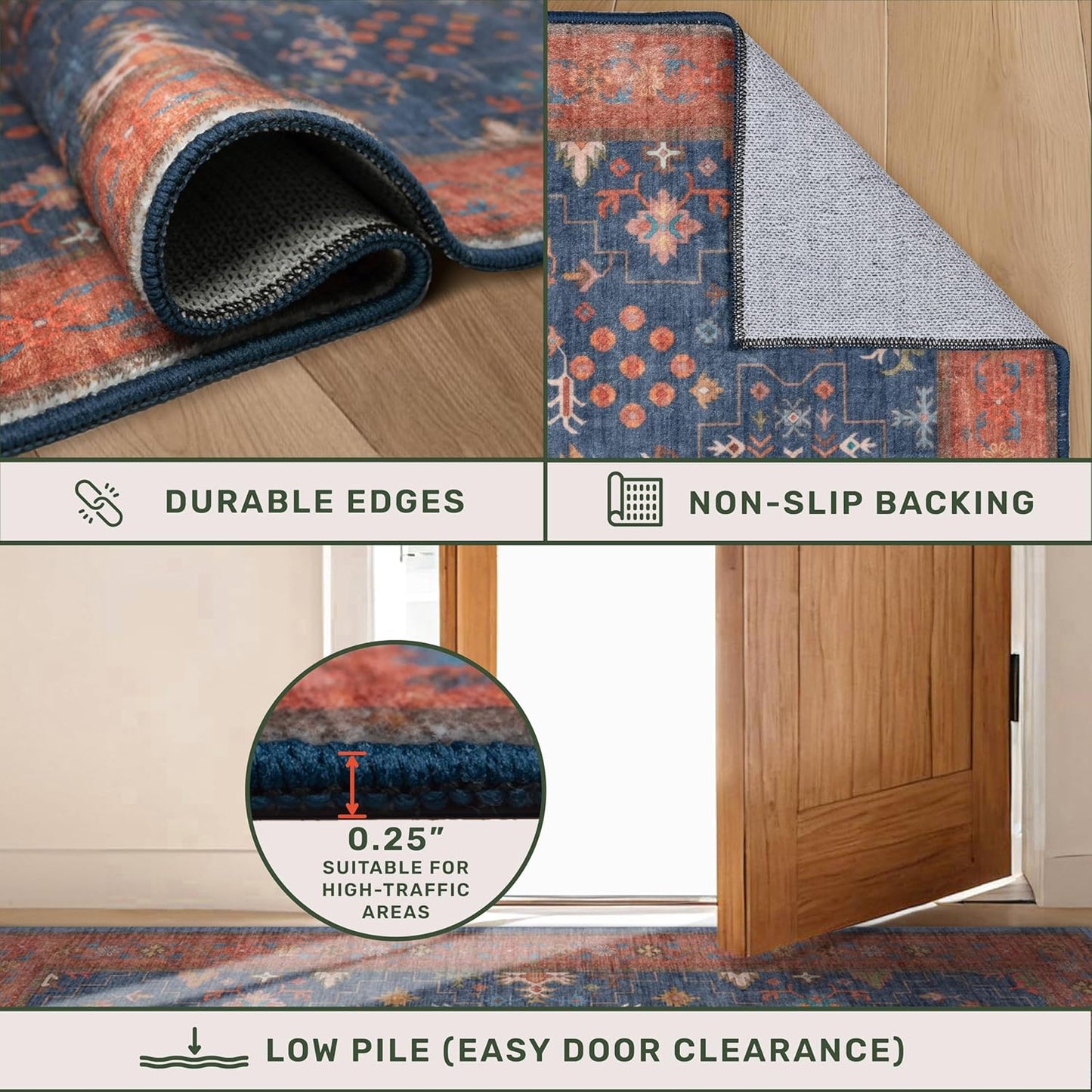Skiennix Washable 8 Ft Long Kitchen Runner Rug - Navy Blue, Pet-Friendly, Waterproof & Non-Slip (2'6"x8')