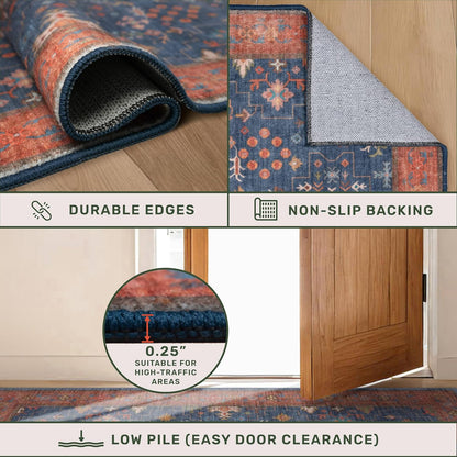 Skiennix Washable Kitchen Rugs - Stain Resistant Non-Slip Area Rug for Entryway | 3x6 Navy Blue