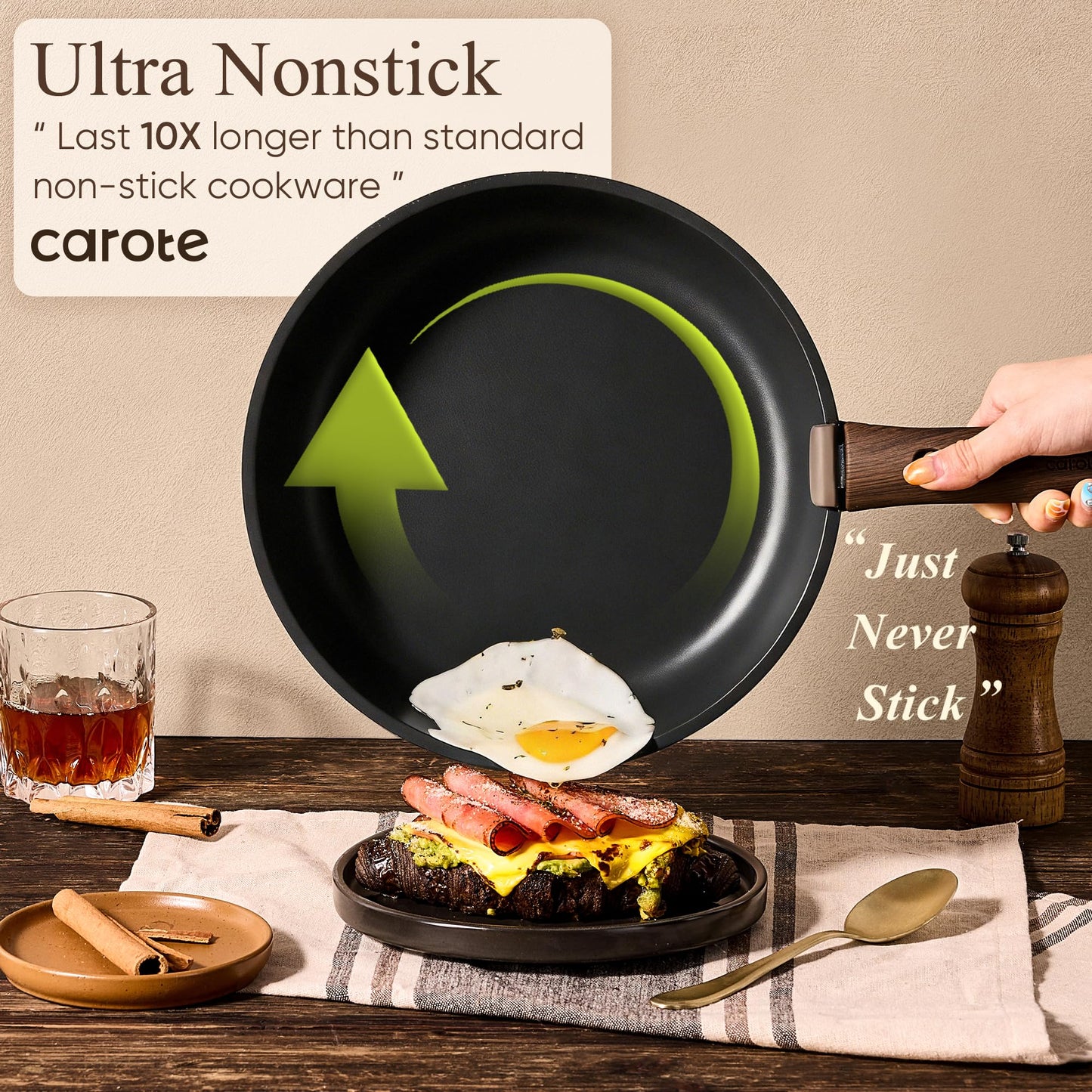 CAROTE 19pcs Pots and Pans Non Stick, Cookware Sets Detachable Handle, Induction Kitchen Pots and Pans,NonStick Cooking Set, Oven/Dishwasher/Fridge Safe, Space Saving