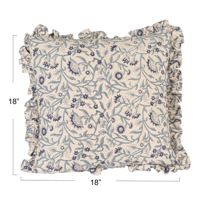 Creative Co-Op Square Floral Cotton Blend Pillow, Blue