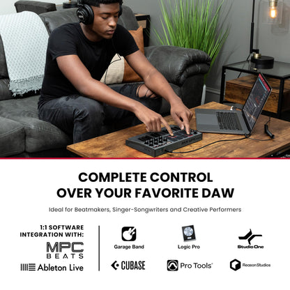 Akai Professional MPK Mini MK3 - 25 Key USB MIDI Keyboard Controller With 8 Backlit Drum Pads, 8 Knobs, Music Production Software and Native Instruments Sound Package (NKS Integration), Grey