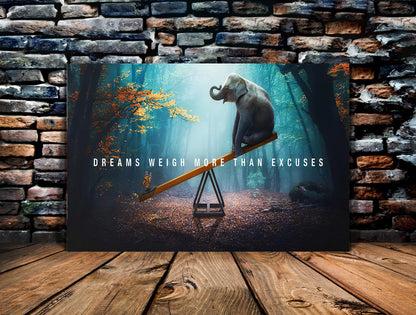 Inspirational Wall Art for Office Quotes Theme Home Wall Decor Dreams Weigh More Than Excuses Animal Life Motivational Framed Artwork Decor Modern Gallery Wrap Hanging Poster-44 W x 28" H