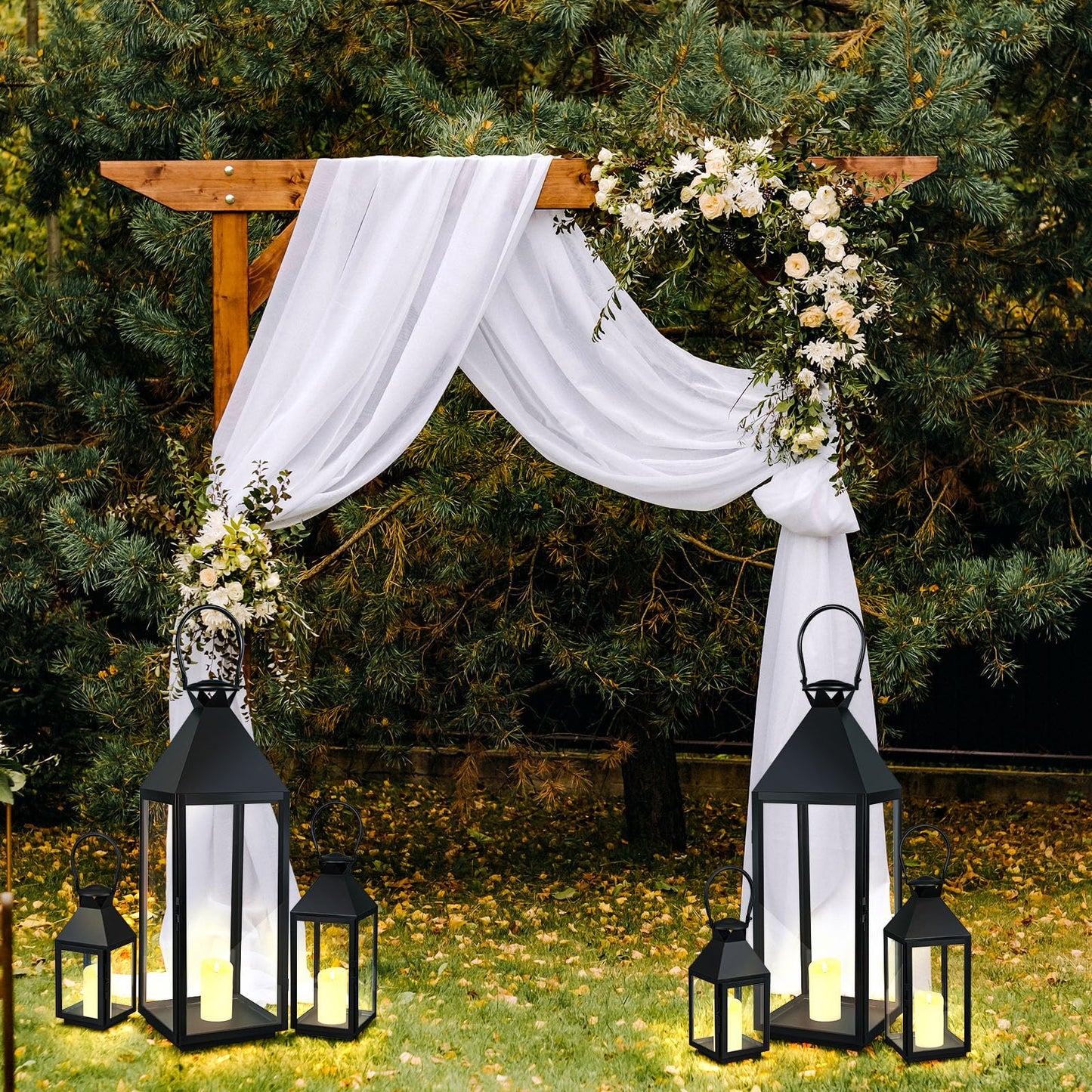 Mifoci Jumbo Black Metal Decorative Lanterns with Clear Glass Panel Hurricane Candle Lantern for Home Decor Party Event Tabletop Front Porch Wall Hanging Indoor Outdoor(3 Pcs,28'' 16'' 10'')