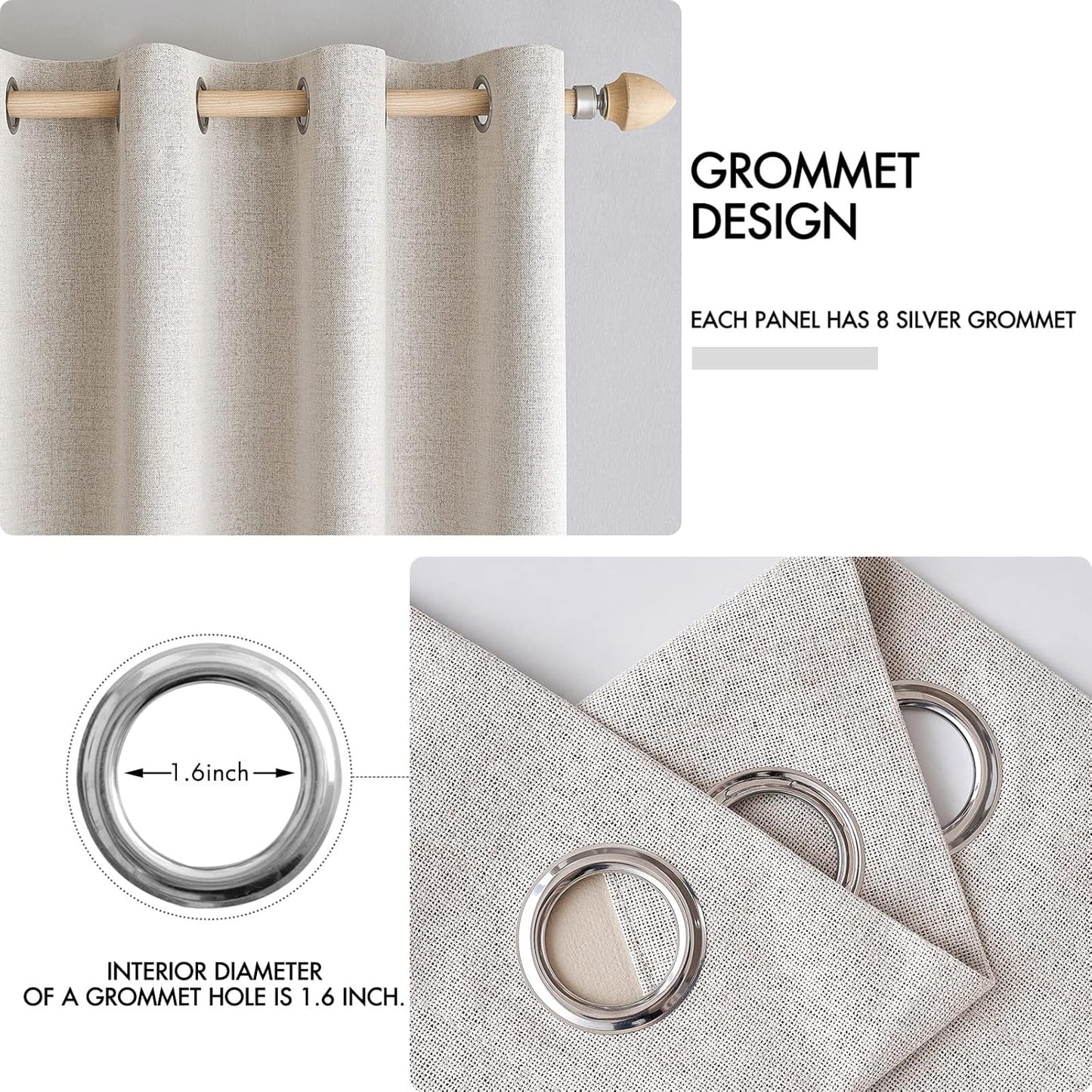 MIULEE 100% Blackout Linen Textured Curtains - Thermal Insulated Ivory Drapes for Bedroom | 52 x 72 Inch (2 Panels)