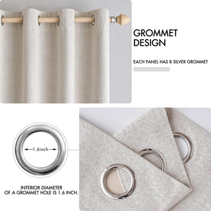 MIULEE 100% Blackout Linen Textured Curtains - Thermal Insulated Ivory Drapes for Bedroom | 52 x 72 Inch (2 Panels)