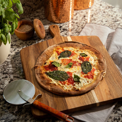 Acacia Wood Cutting Board and Chopping Board with Handle for Meat, Cheese Board, Vegetables, Bread, and Charcuterie - Decorative Wooden Serving Board for Kitchen and Dining Room, Large 17" x 13"