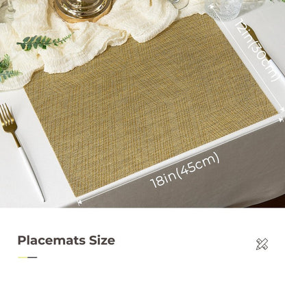 Leetaltree Gold Placemats Set of 24 - Heat Resistant Non-Slip Place mats for Dining Table, Washable Durable PVC Vinyl Woven Table Mats(Luxury Gold, 24)