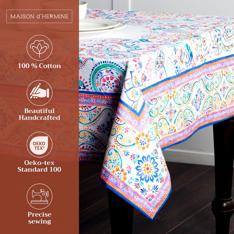 Maison d' Hermine Table Cloth Rectangle Table 100% Cotton 60 x 90 Inches Tablecloth Reusable Decorative for Dining Kitchen Room Farmhouse Home Gifts for Mothers Day Spring Summer - Indian Floral
